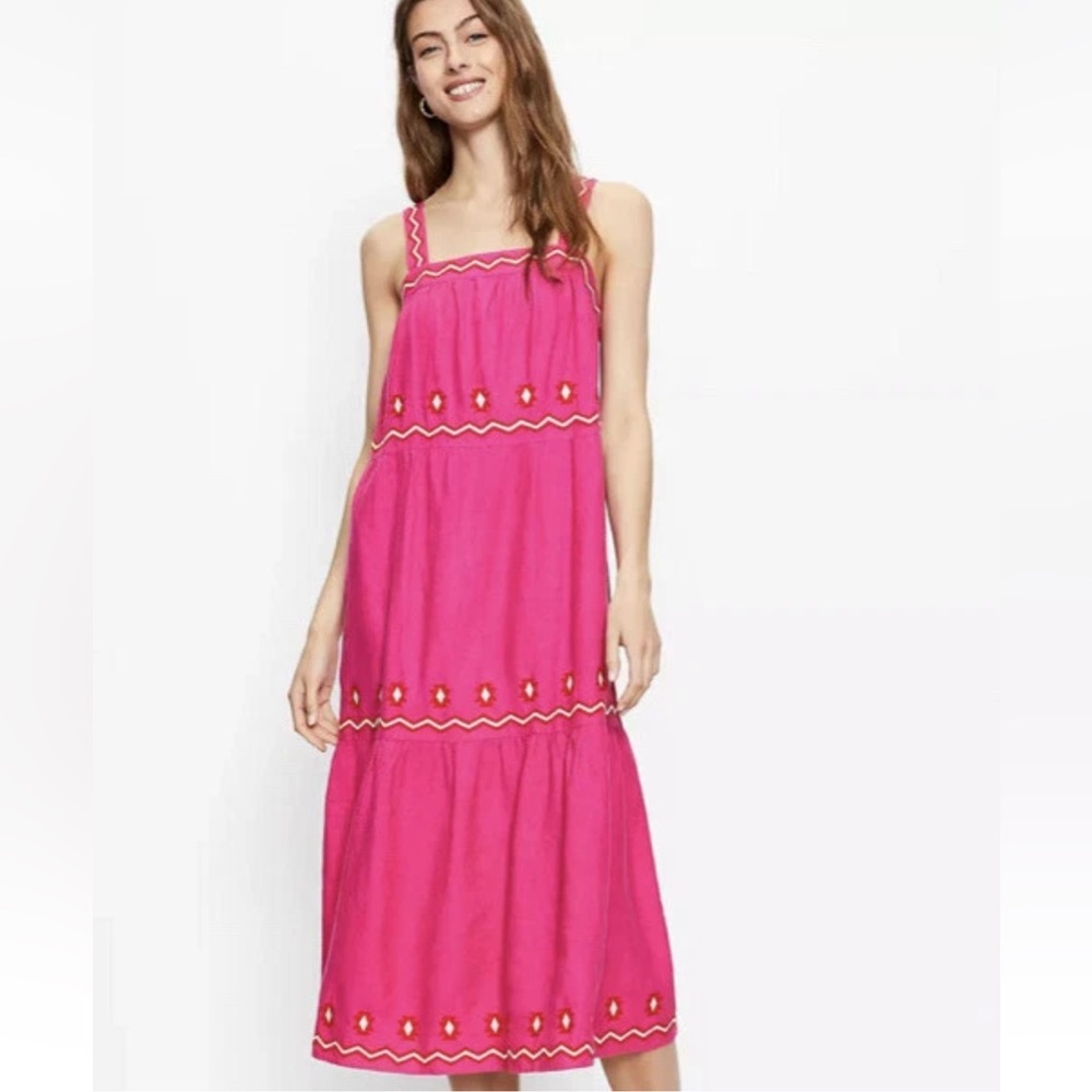NWOT LOFT Pink Embroidered Tiered Square Neck Maxi Dress Women’s XS